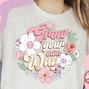 Cultivez votre propre sublimation printanière de fleurs PNG, design de t-shirt floral boho, imprimé tendance pastel