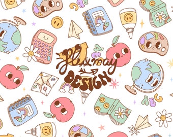 Retro Back-to-School Seamless Pattern: Groovy Teacher Design (Digital Download)