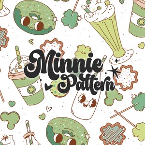Groovy lustige St Patricks Fast Food Sublimation Design, Retro Charaktere nahtloses Muster