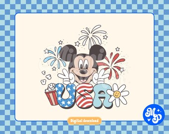Mickey retrô 4 de julho PNG: Design patriótico dos EUA (download digital)