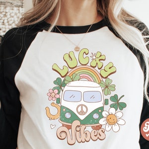Lucky vibes, retro groovy hippie bus, St Patricks day PNG sublimation, digital st. Patty&#39;s day