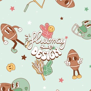 Retro Football Seamless Pattern, Funny Mascots Football Digital Paper, Groovy Sport Fabric Sublimation, Football Repeated Background