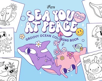 Libro para colorear del océano: Criaturas marinas retro kawaii (PDF)