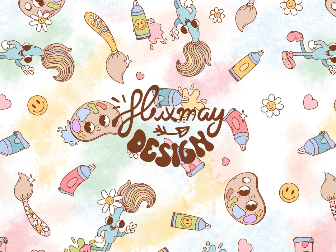 Art Class Pattern Background Retro Art Class Seamless Pattern: Groovy Back to School Fabric (digital ...