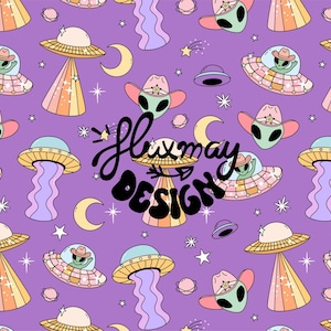 Disco Cowboys and Aliens Seamless Pattern, Groovy Wild West Repeated File for tumbler, Retro Western UFO Pattern JPEG
