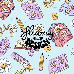 Papier numérique rétro à motif transparent pour la rentrée des classes - Design vintage par sublimation pour projets DIY et loisirs créatifs