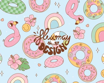 Retro Summer Seamless Pattern: Flamingo Floats Digital Paper (PNG)