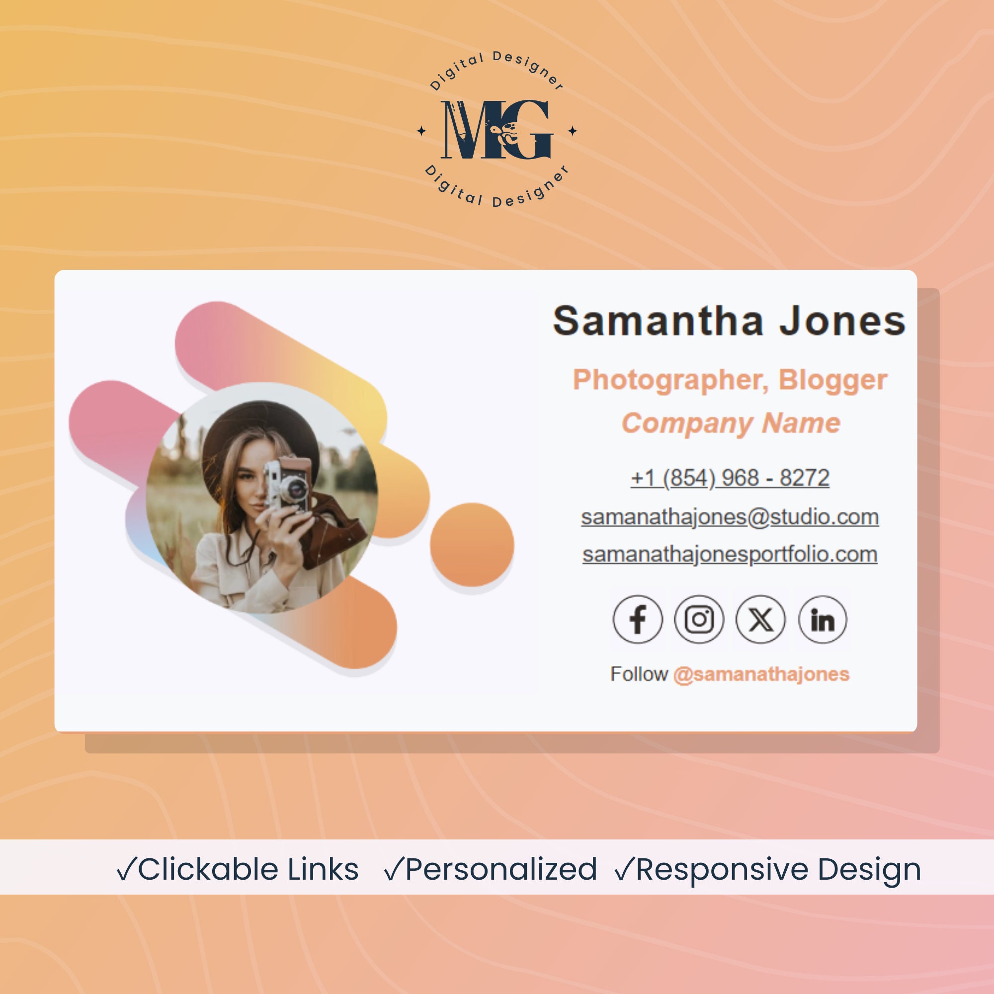 HTML Email Signature Template Gmail Compatible W/ Clickable Links