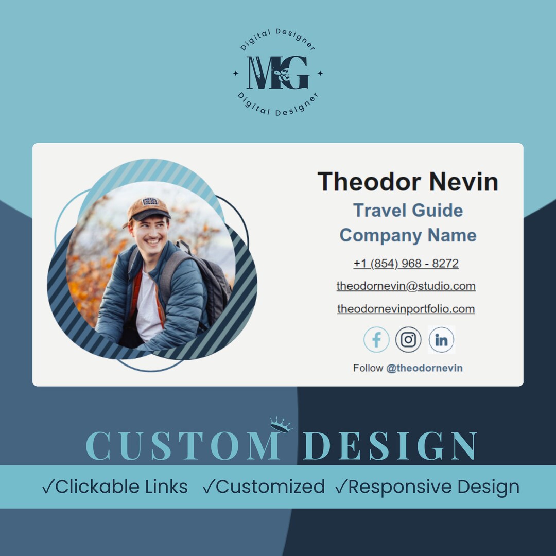 HTML Email Signature Template Modern, Custom Gmail Compatible With