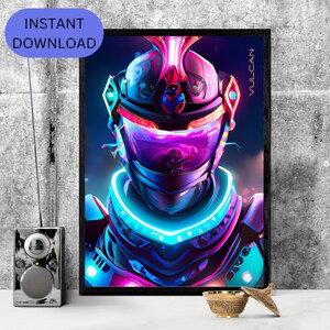 Vulcan 13, Space, neon, ninja  Space Age, Office, Printable wall art, Wall decor, Wall Art, Home, Art Prints, Bedroom, Instant Download.