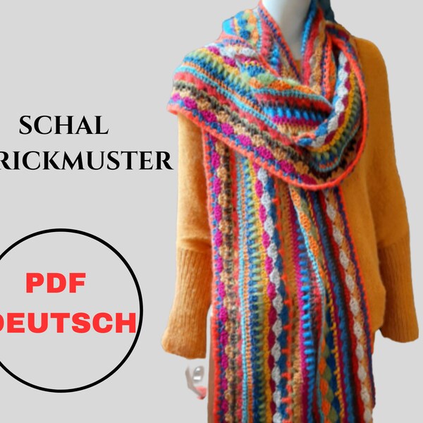 Deutsch Gestricktes Schalmuster Pdf,Einfacher gestrickter bunter Schal, bunter gestrickter Schal für den Winter,Strickschal für Anfänger