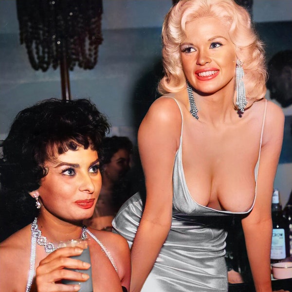 Iconic Sophia Loren and Jayne Mansfield Classic Colorized Picture Portrait Poster Photo Print