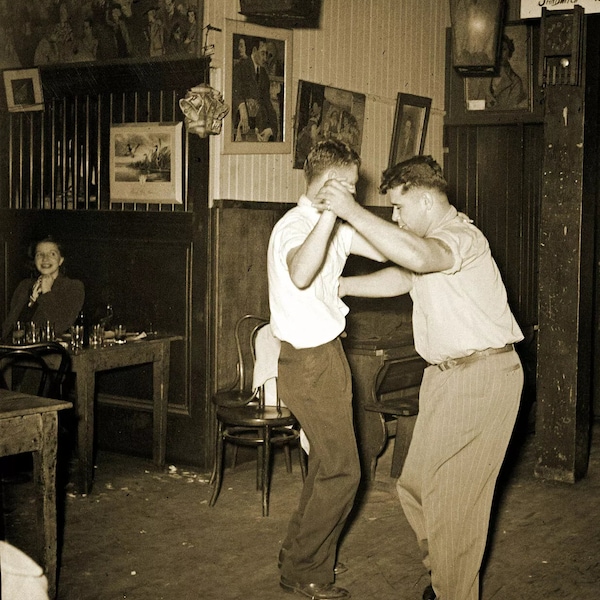 1942 Two Men Dancing in Restaurant Classic Retro Historic Picture Poster Photo Print