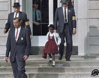Ruby Bridges First African American Child to Desegregate all White School & US Marshall Escort Colorized Historic Picture Poster Photo Print