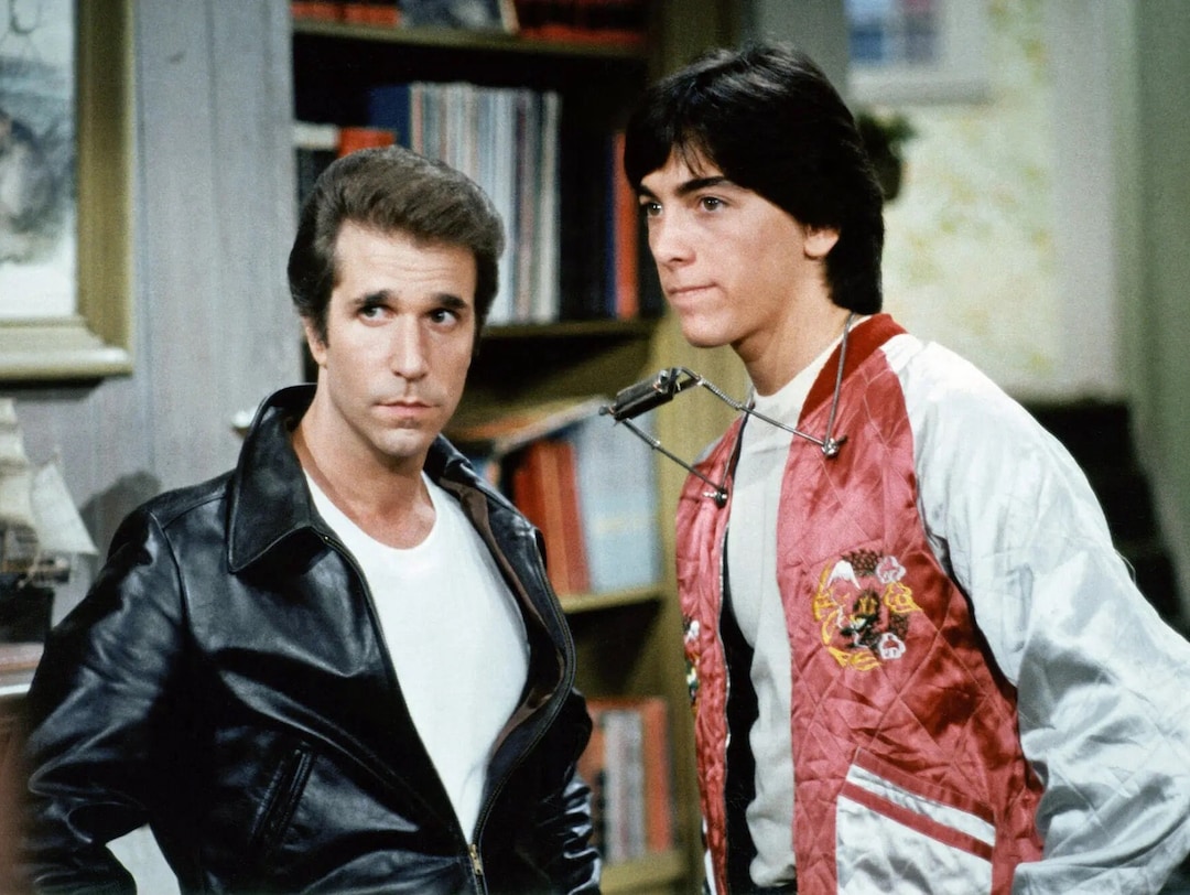 Henry Winkler & Scott Baio as Fonzie and Chachi in Classic TV Show Happy Days Publicity Poster