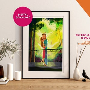 Retrato digital personalizado, regalo de San Valentín, retrato de pareja personalizado, ilustración de pareja, ilustración familiar, retrato familiar, regalo de boda