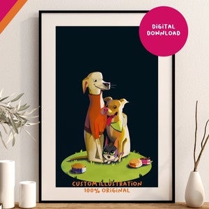 Niestandardowa ilustracja zwierzaka, portret zwierzaka, portret z kreskówki, portret psa, portret kota, ilustracja z kreskówki zwierzaka, niestandardowy prezent, sztuka ilustracji