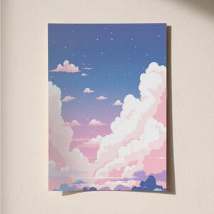 Enchanted Pastel Skies: Dreamy Night Sky Illustration - Instant Digital Download