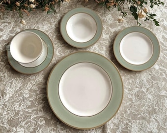 Vtg Taylor Smith Taylor Classic Heritage Celadon Green 5 Piece Dinner Service