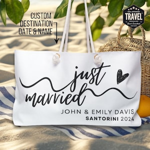 Personalized Honeymoon Beach Bag Beach Tote Bag Custom Newlywed Gift Just Married Gifts Custom Beach Bag Shower Gifts For Bride Honeymooning