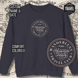 Personalized Vacation Shirt Adventure Awaits Comfort Colors Sweatshirt Unisex Travel Shirt Wanderlust Travel Clothing Travel Clothes Preppy
