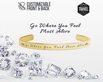 Gold Engraved Bracelet Custom Bracelet Women Engraved Bracelet Cuff Inspiration Quotes Custom Message Cuff Bracelet Handwriting Bangle