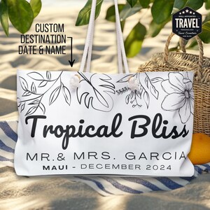 Personalized Honeymoon Beach Bag Beach Tote Bag Custom Newlywed Gift Just Married Gifts Custom Beach Bag Shower Gifts For Bride Honeymooning