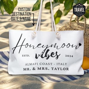 Personalized Honeymoon Beach Bag Beach Tote Bag Custom Newlywed Gift Just Married Gifts Custom Beach Bag Shower Gifts For Bride Honeymooning