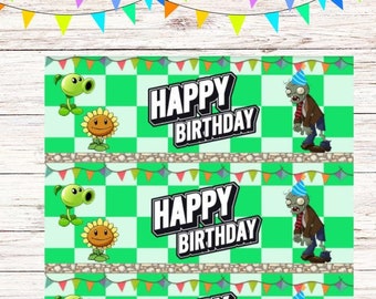 Plants vs zombies inspired party kit for printing.  Bottle wraps, cupcake toppers, name tags, thank you cards and poster
