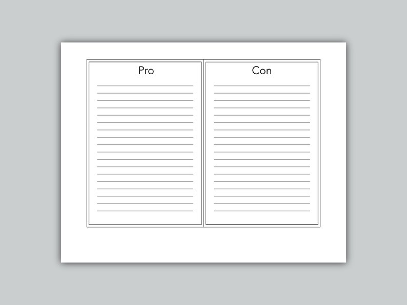 Pro and Con Printable Chart List Template Minimalist Design Lined ...