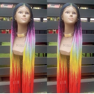 Braided wig for black women rainbow conrow box braids wig senegalese twists faux locs