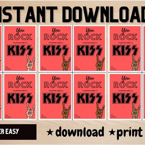 Klassieke Rock Class Valentijnsdagkaarten - Voeg gewoon een KISS toe - Direct downloaden
