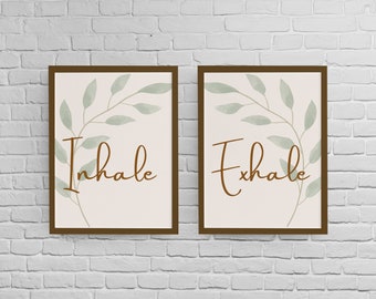 Inhale exhale set with leaves wall art