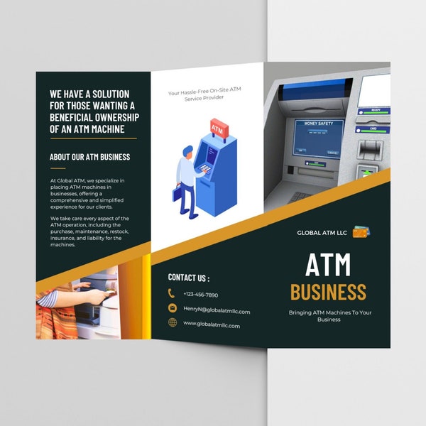 ATM Business Owner Brochure | Editable ATM Brochure | ATM Marketing Pamphlet | Edit on Canva | Small Business | Marketing Brochure Template