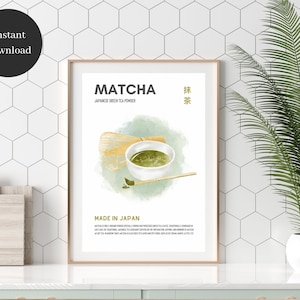Matcha Tea Poster, Matcha Print, Matcha Wall Art, Japanese Poster, Asian Food and Drink Art, Digital Download, Drink Print Art, Cafe Print