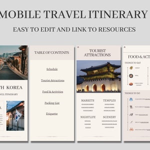 Digital Travel Itinerary, Mobile Template Guide, Seoul, Korea, Modern Minimal Vacation Planner Guide, Edit on Canva, Digital Print Download