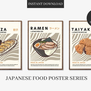 Japanese Food Poster, Set of 3 Digital Prints, Printable Wall Art, Home Decor, Minimalist, Anime, Modern Asian Restaurant Aesthetic