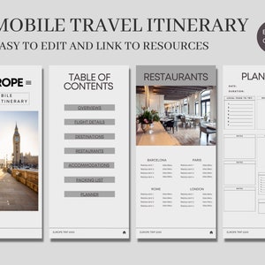 Mobile digitale Reiseplaner, Europa Reiseplaner, moderner Urlaubsplaner, auf Canva bearbeiten, digitaler Download, digitale Vorlage