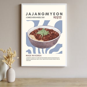 Koreanisches Essen Poster, Jajangmyeon Wand Kunstdruck, minimalistische Wohnkultur, Digitaldruck, Download, moderne asiatische Restaurant Business Aesthetic