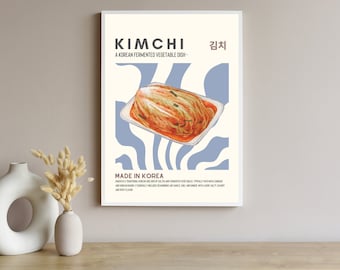Plakat z kimchi: koreańskie jedzenie, dekoracja ścienna w stylu retro azjatyckim (pobranie cyfrowe)