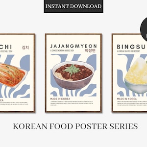 Koreanisches Essen Poster, 3er Set bearbeitbare Digitaldrucke, minimalistische druckbare Wandkunst, moderne Wohnkultur, asiatische Restaurant-Business-Ästhetik