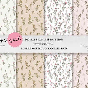 Floral Seamless Pattern, Watercolor Floral, Digital Floral Scrapbook, Digital Paper, Floral Prints, Digital Background, Printable Paper Set