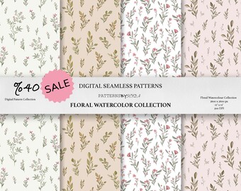 Watercolor Floral Seamless Pattern, Printable Scrapbook Paper (Digital Download)
