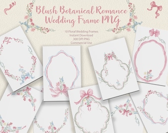 Blush Botanical Wedding Frame PNG, Floral Border Clipart (Digital Download)