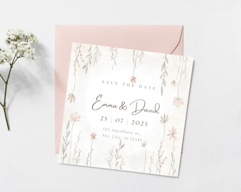 Floral Wedding Invitation Template, Spring Summer, Canva (Digital Download)