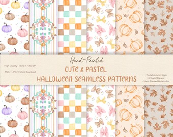 Soft Pumpkin Seamless Patterns – Pastel Halloween Digital Paper Pack, 300 DPI Instant Download
