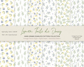 Lemon Toile de Jouy Seamless Pattern • Vintage French Style (Digital Download)