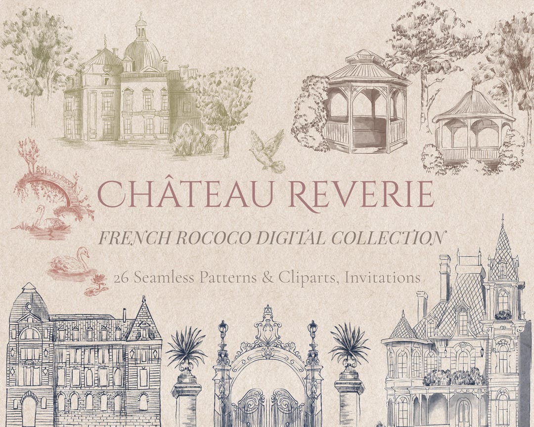 Rococ Pattern Template French Rococo Design Pack – Seamless Patterns, Clipart & 5×7 Invitation ...