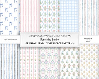 Floral Watercolor Pattern, Grandmillennial Fabric Print (Digital Download)