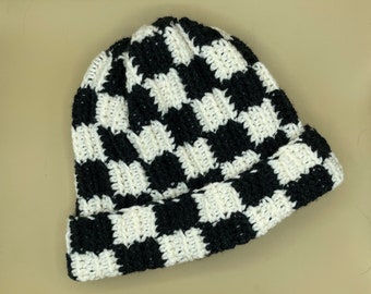Digital Crochet Hat Pattern: Check Mate Checkered Hat / Beanie US terms/ ENGLISH